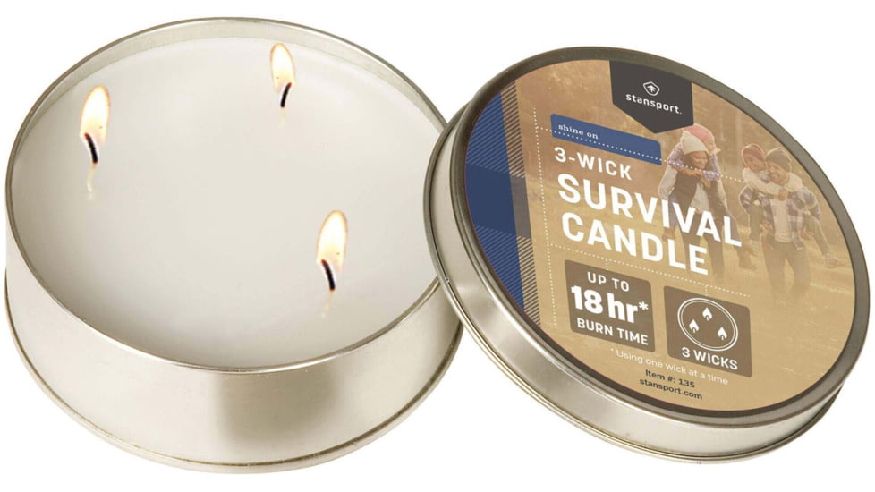 Stansport Survival Candle - 3-Wick, 18 hours, White, 135