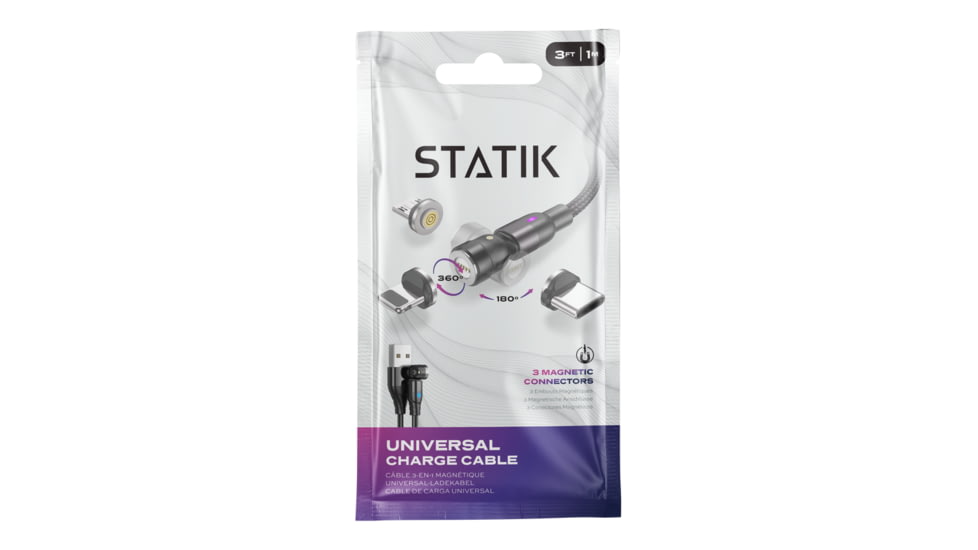 Statik Statik 360 Universal Charge Cable w/ 3 Rotating Magnetic Connectors, 3ft/1M, Black, PUP-0132