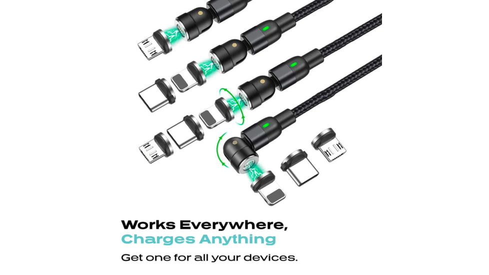 Statik Statik 360 Universal Charge Cable w/ 3 Rotating Magnetic Connectors, 6ft/2M, Black, PUP-0386