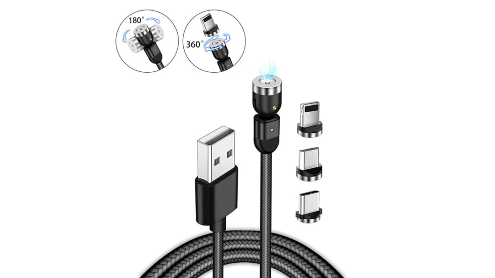 Statik Statik 360 Universal Charge Cable w/ 3 Rotating Magnetic Connectors, 6ft/2M, Black, PUP-0386