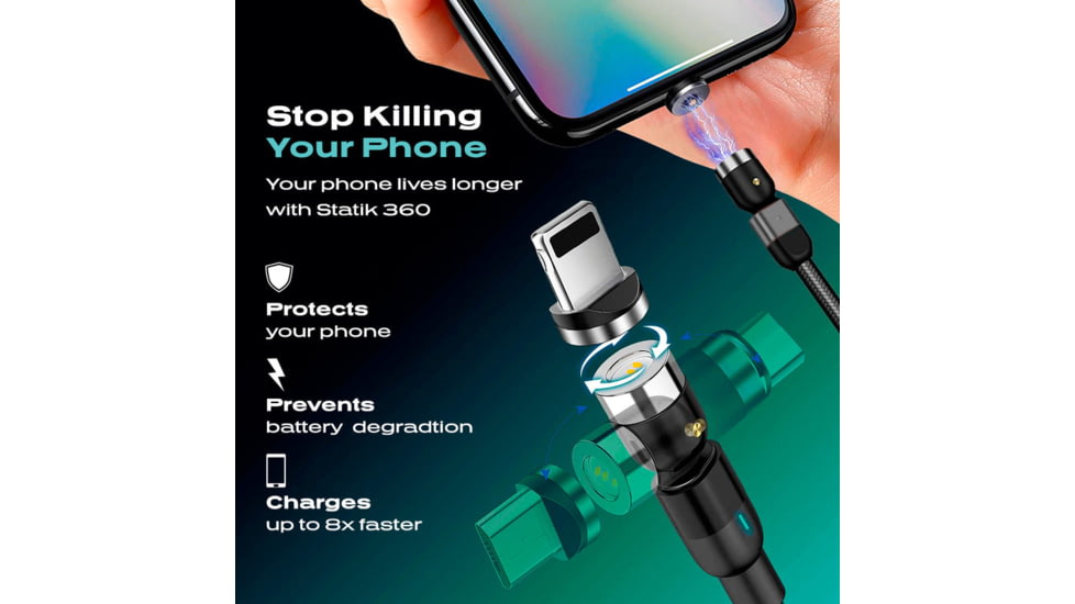 Statik Statik 360 Universal Charge Cable w/ 3 Rotating Magnetic Connectors, 6ft/2M, Black, PUP-0386