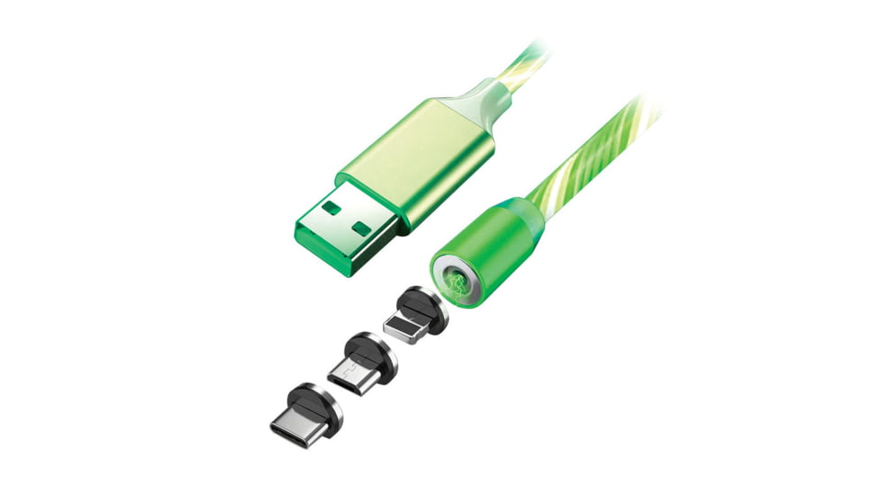 Statik Statik GloBright Universal Light-Up Charge Cable, 3ft/1m, Green, PUP-0253-GRN