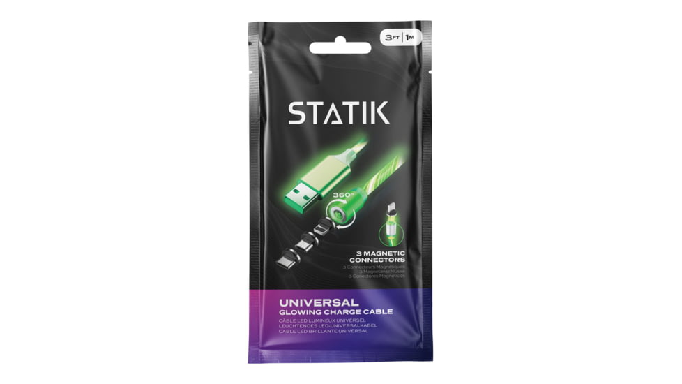 Statik Statik GloBright Universal Light-Up Charge Cable, 3ft/1m, Green, PUP-0253-GRN
