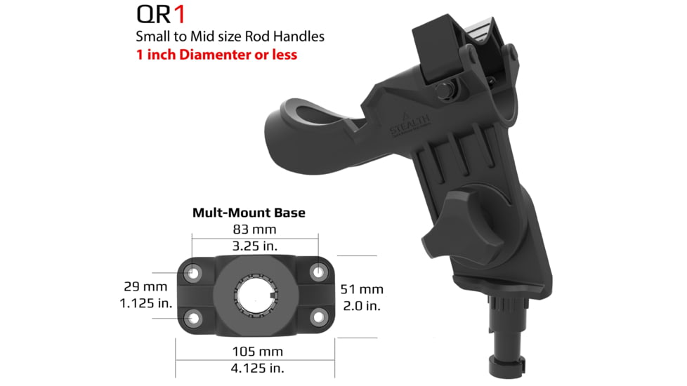 Stealth Rod Holders QR1 Rod Holder With Mulit Mount Base, Black, QR1-MM