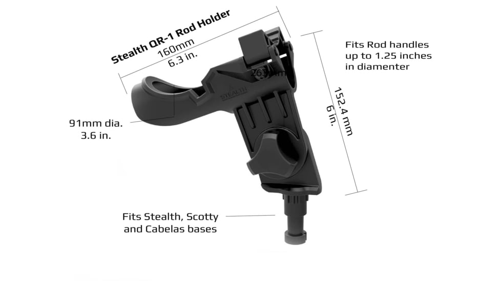 Stealth Rod Holders QR1 Rod Holder With No Base, Black, QR1-NB