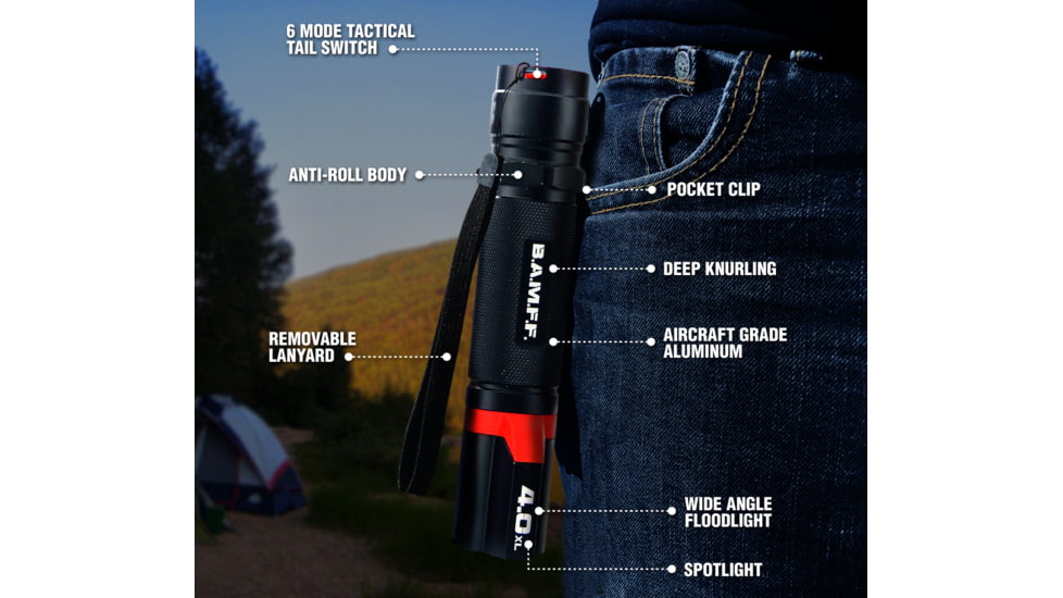 STKR Concepts BAMFF 4.0XL- 400 Lumens Dual LED Flashlight, Black/ Red, 00156