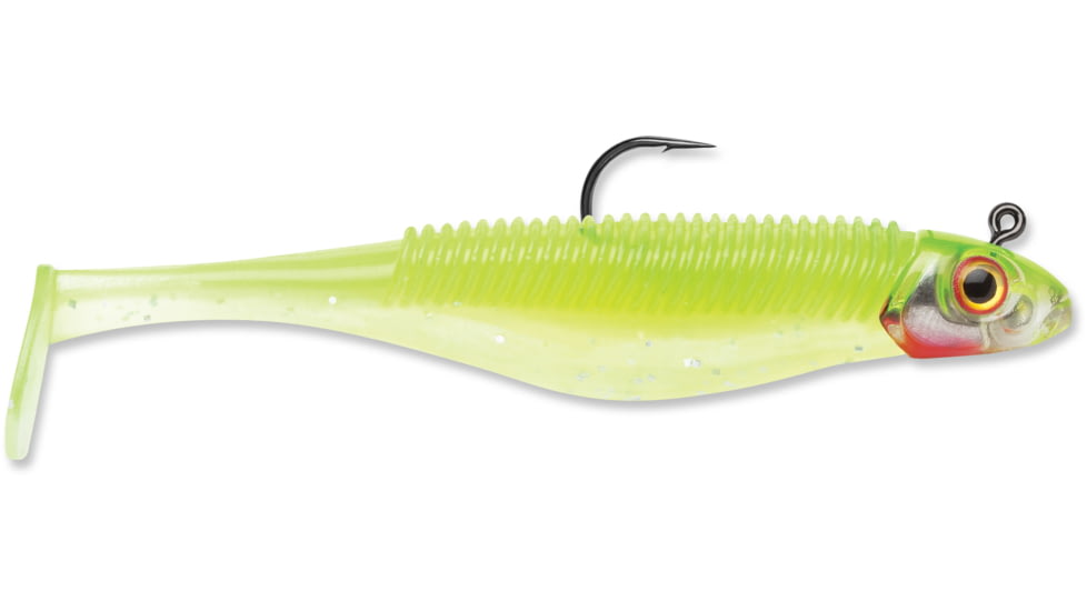 Storm 360GT Searchbait Shad, Sinking, 3-1/2&quot;, 1/4oz, #2/0 Hk, 1 Rigged Two Bodies, Chartreuse Ice, SBD35CI-14J