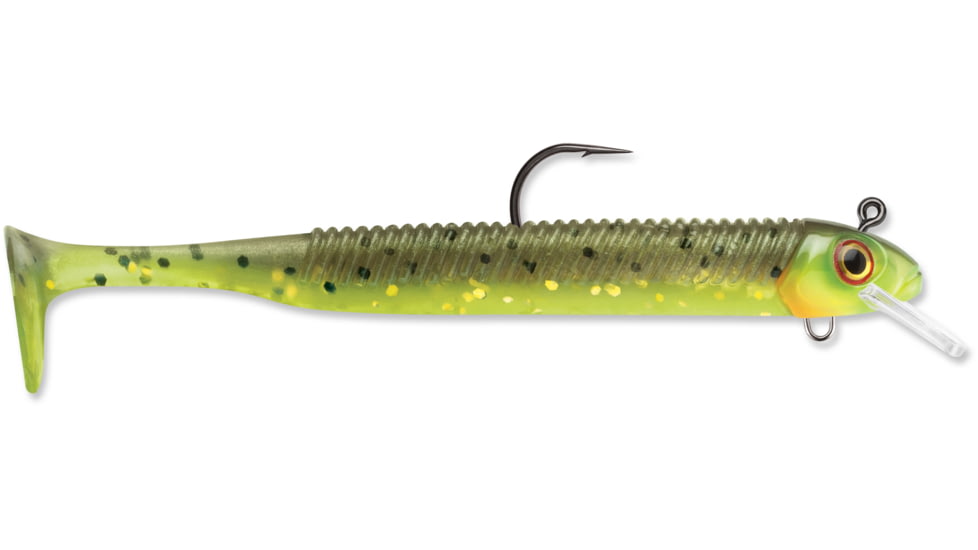 Storm 360GT Searchbait Swimmer, 3.5", 1/8oz Jig, #2/0 Hook 1 Rigged/2 Bodies, Hot Olive, SBS35HO-18J
