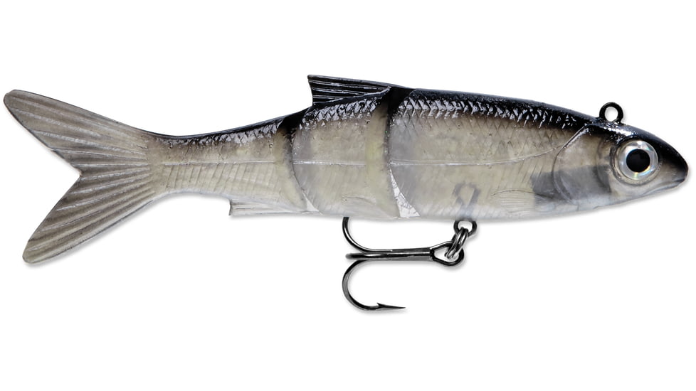 Storm Live Kickin' Minnow Segmented Swimbait, 4in, 7/16oz, Sinking, Black Silver Minnow, LKM04BKS