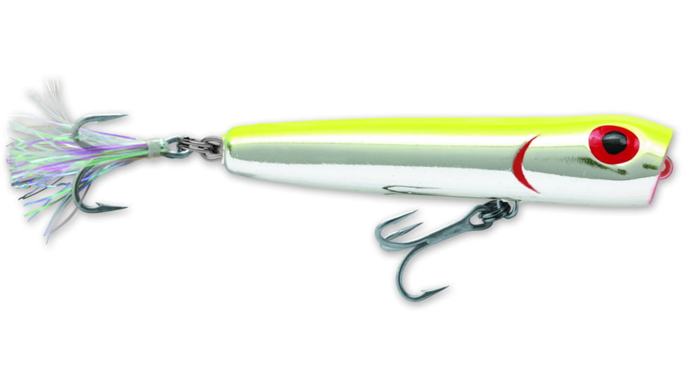 Storm Rattlin' Saltwater Chug Bug Topwater Popper, 3 1/4&quot; 3/8 oz, Metallic Silver/Chartreuse Back, Floating, CBS08037