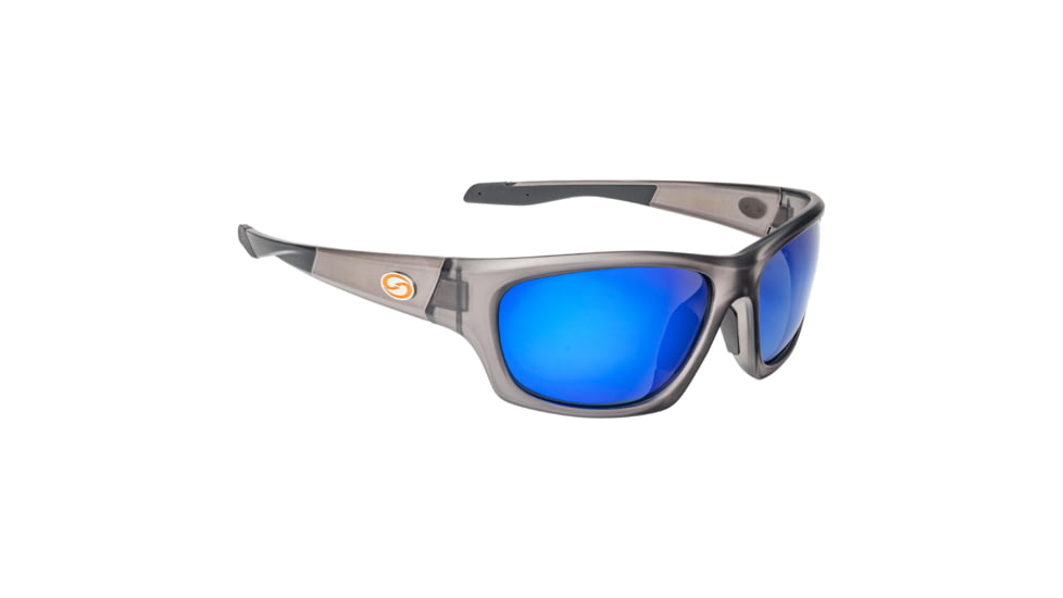 Strike King Plus Cypress Sunglasses, Matte Translucent Crystal Frame, Multi Layer White Blue Mirror, Gray Base Lens, SG-SKP433