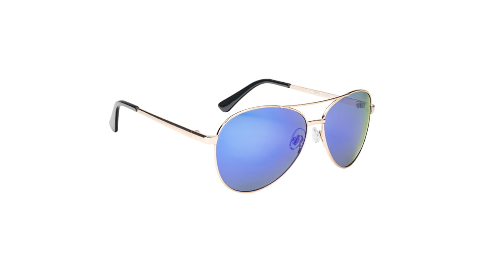 Strike King Plus Flyer Sunglasses, Shiny Gold Frame, Blue Revo Mirror, Gray Base Lens, SG-SKP423