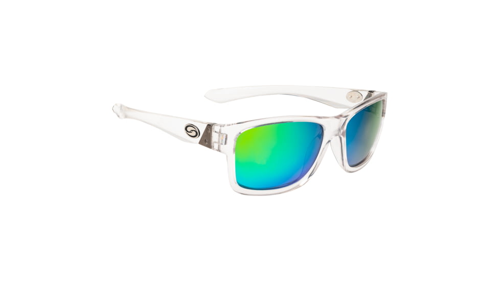 Strike King Plus Platte Sunglasses, Shiny Crystal Clear Frame, Multi Layer Green Mirror, Amber Base Lens, SG-SKP461