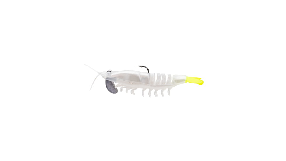 Strike King Pre-Rigged Tidal Shrimp 1/4oz, Pearl Chartreuse Tail, 2.75in, PRSSW275-492