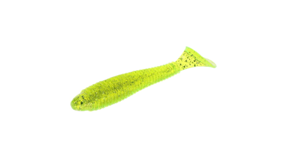 Strike King Rage Swimmer Saltwater, Soft Plastic Paddletail Minnow, Ribbed Body, High Tail, 3 1/4in, 8-Pack, Chartreuse Silver, RGSWSW325-415