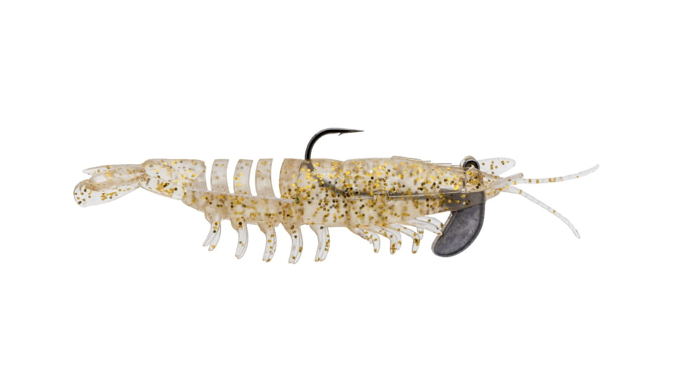 Strike King Tidal Shrimp Fishing Lure, Pre-rigged Soft Plastic Shrimp Bait, Durable Mesh Tail, 2/0 Single Hook, 3 1/2in, 1/4oz, Gold Rush, PRSSW3-519