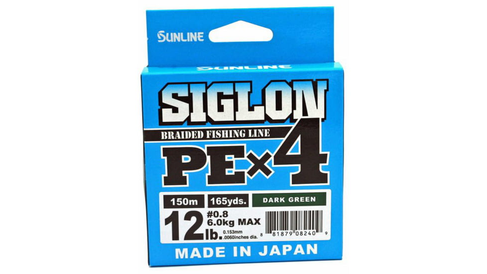Sunline Siglon PEx4 4-Strand Braided Line 12lb 165yd Dark Green Tight Weave Low Diameter, 63052450