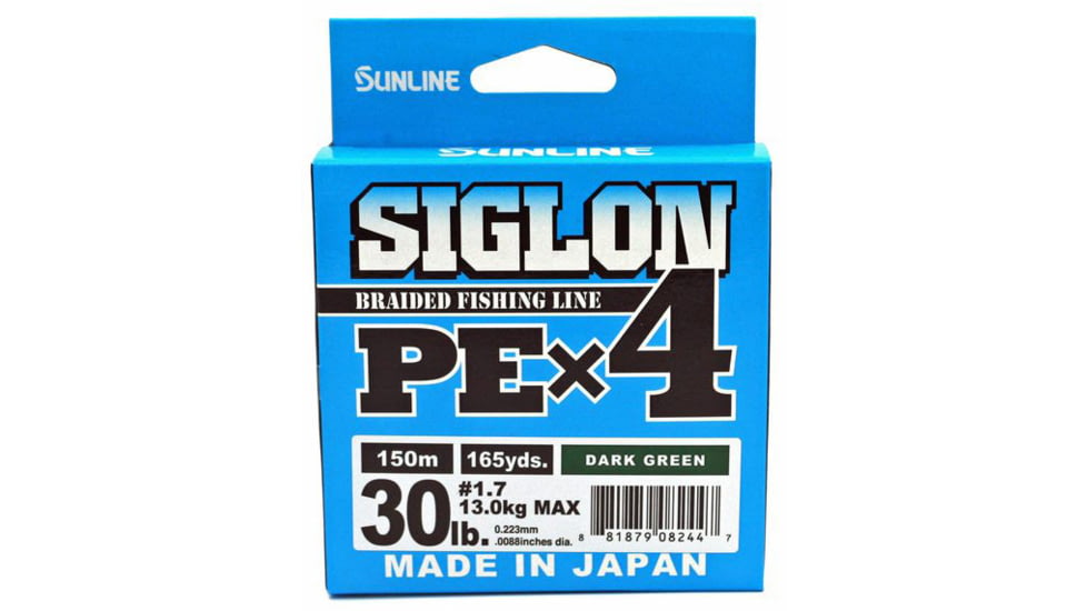 Sunline Siglon PEx4 4-Strand Braided Line 30lb 165yd Dark Green Tight Weave Low Diameter, 63052458