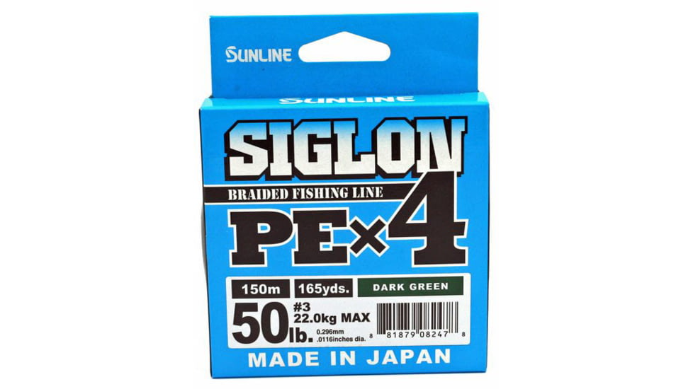Sunline Siglon PEx4 4-Strand Braided Line 50lb 165yd Dark Green Tight Weave Low Diameter, 63052464