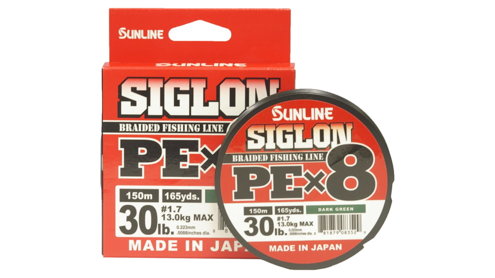 Sunline Siglon PEx8 8-Strand Braided Line 30lb 165yd Dark Green Tight Weave Low Diameter, 63053456