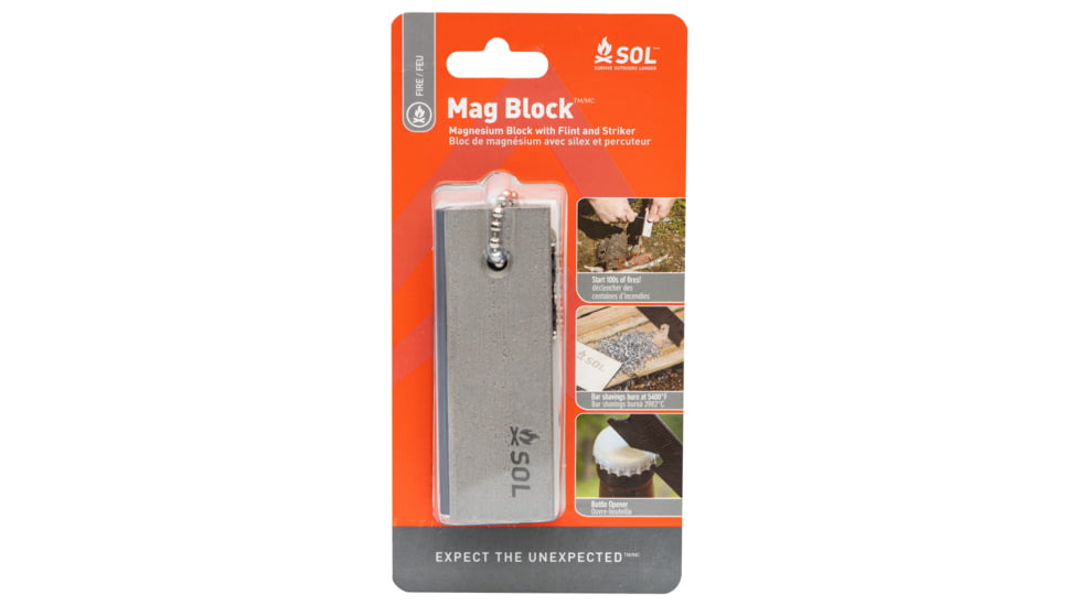 Survive Outdoors Longer Magnesium Block with Flint and Striker, 0140-1256