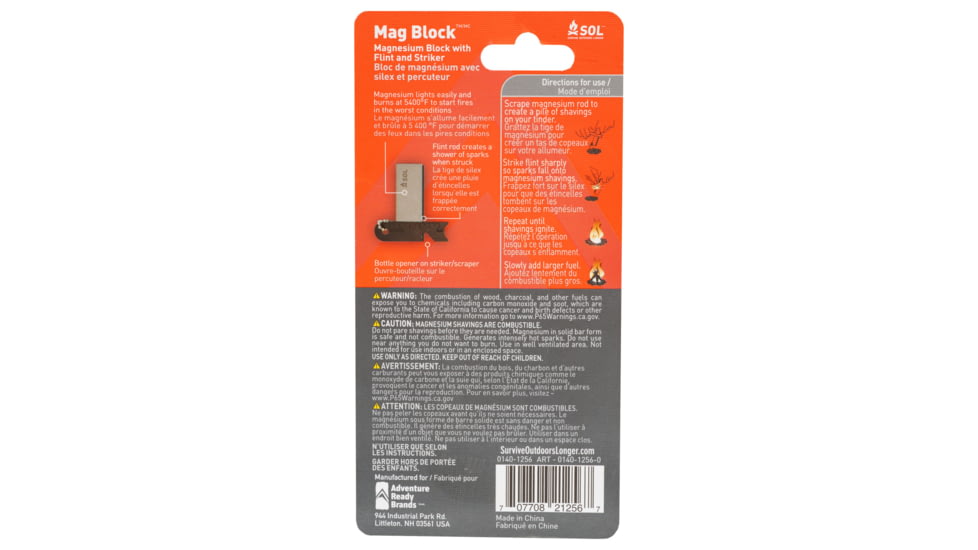 Survive Outdoors Longer Magnesium Block with Flint and Striker, 0140-1256