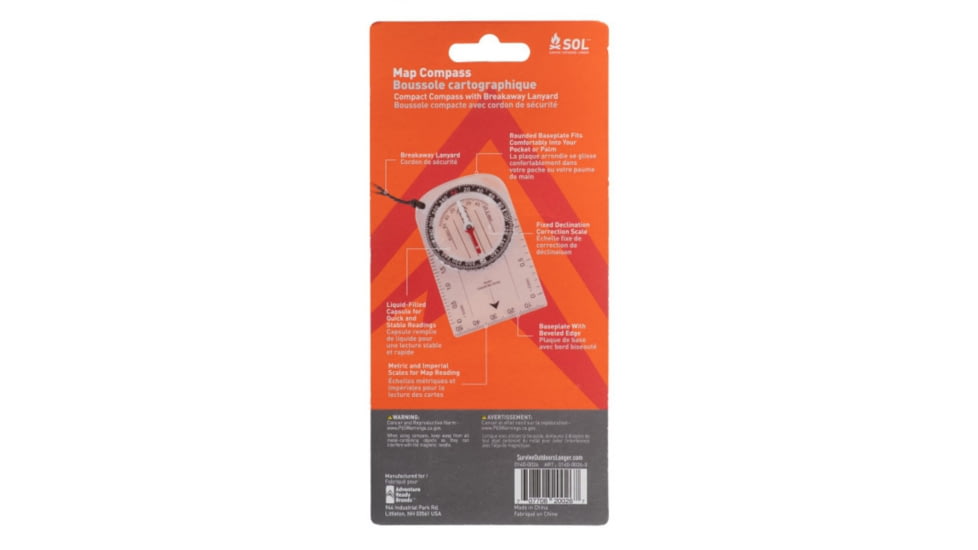 Survive Outdoors Longer Map Compass, Clear, 0140-0026