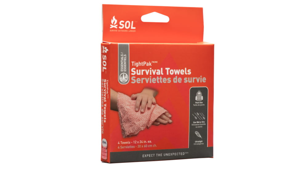 Survive Outdoors Longer SOL Tight Pack Survival Towel, 4 Pack, Red/White, 22in x 13in/558 x 330mm, 0140-1026