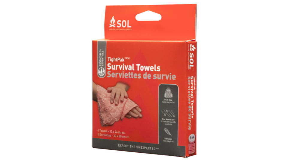 Survive Outdoors Longer SOL Tight Pack Survival Towel, 4 Pack, Red/White, 22in x 13in/558 x 330mm, 0140-1026