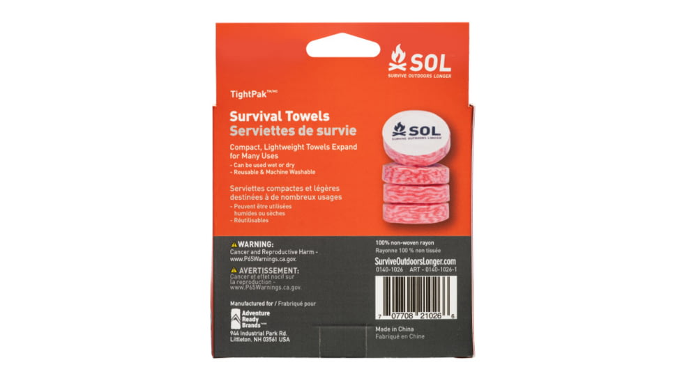 Survive Outdoors Longer SOL Tight Pack Survival Towel, 4 Pack, Red/White, 22in x 13in/558 x 330mm, 0140-1026
