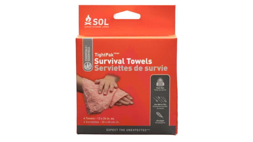 Survive Outdoors Longer SOL Tight Pack Survival Towel, 4 Pack, Red/White, 22in x 13in/558 x 330mm, 0140-1026