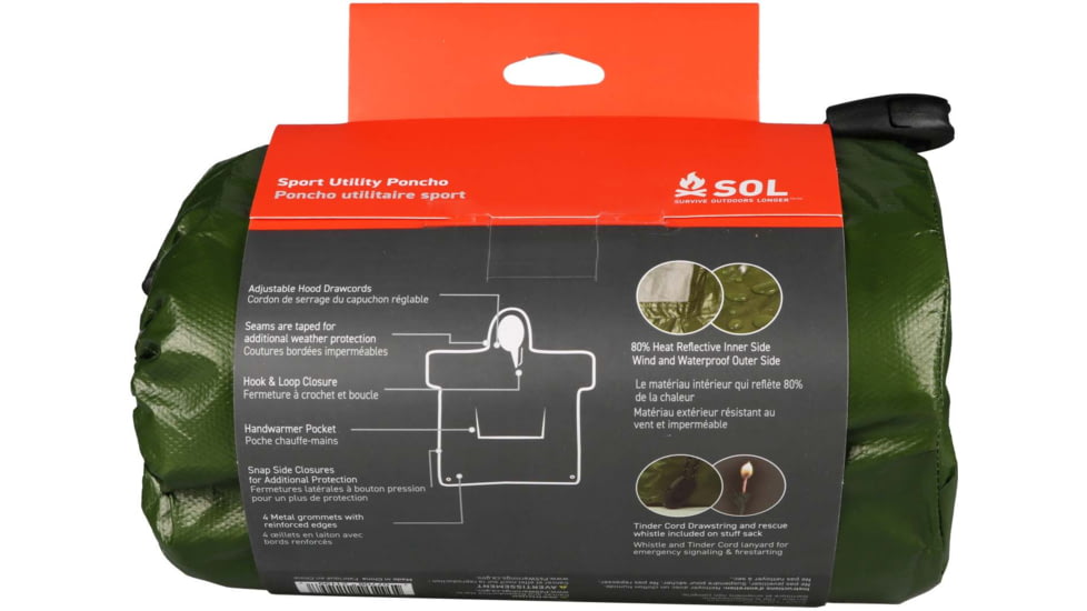 Survive Outdoors Longer Sport Utility Poncho, Orange, 0140-1199