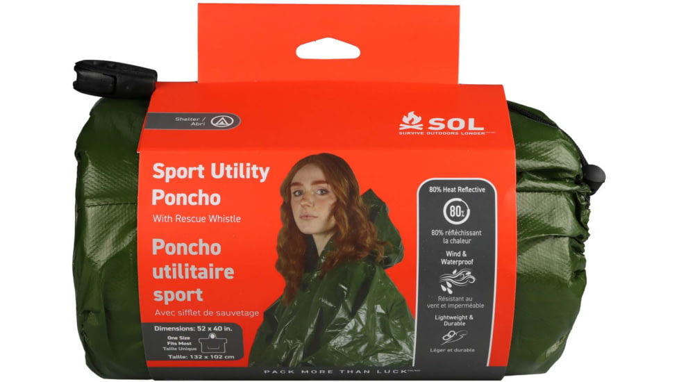Survive Outdoors Longer Sport Utility Poncho, Orange, 0140-1199