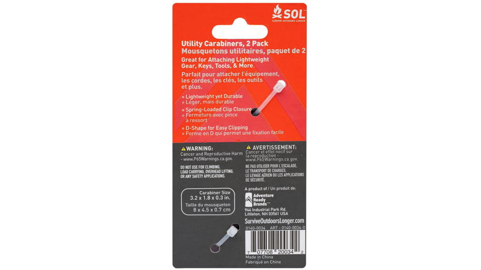 Survive Outdoors Longer Utility Carabiner, 8 cm, 2 Pack, Black, 0140-0034