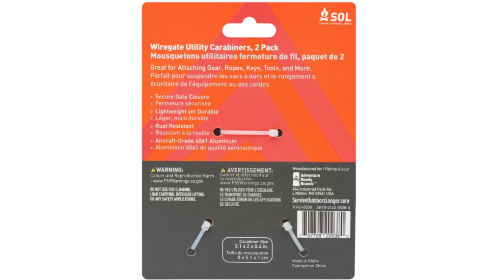 Survive Outdoors Longer Wiregate Utility Carabiner, 3.25in, 0140-0038
