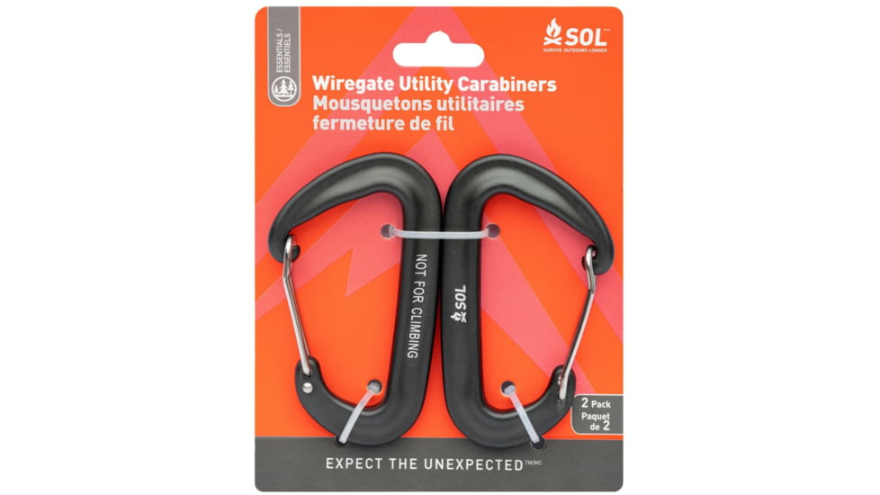 Survive Outdoors Longer Wiregate Utility Carabiner, 8 cm, 2 Pack, Black, 0140-0038