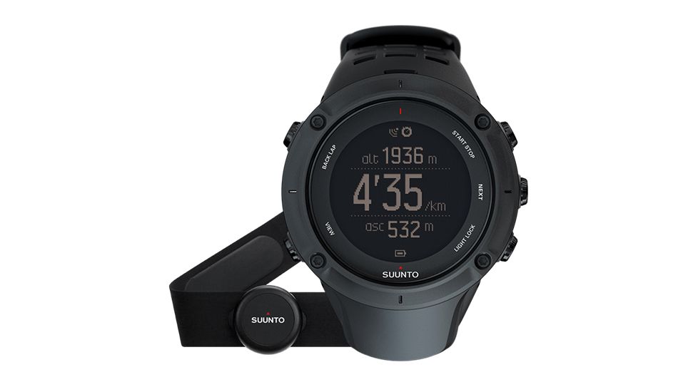 Suunto Ambit3 Peak Watch w/ Barometer and Compass, Black, HR and Altitude w/ Smart Belt SS020674000