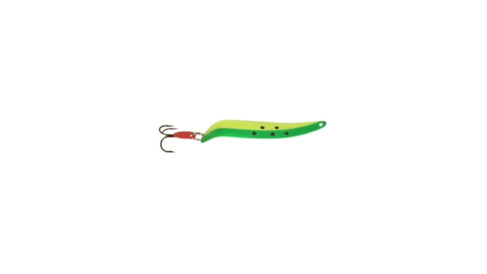 Swedish Pimple Flutter Laker Taker Spoon, 4 in, 1/4 oz, 4 in, Yellow/Green, 9016FROG