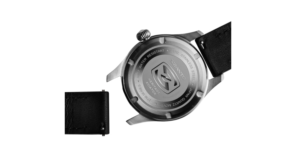 Szanto Heritage Aviator Watches, Black Dial, Black Strap, Steel, One Size, SZ 2751