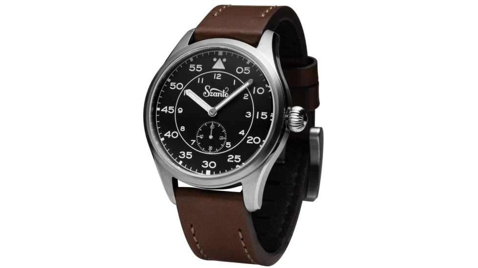 Szanto Heritage Aviator Watches, Black Dial, Brown Strap, Steel, One Size, SZ 2754