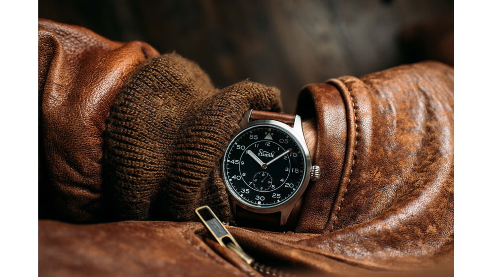 Szanto Heritage Aviator Watches, Black Dial, Brown Strap, Steel, One Size, SZ 2754
