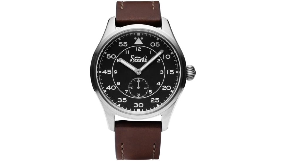 Szanto Heritage Aviator Watches, Black Dial, Brown Strap, Steel, One Size, SZ 2754