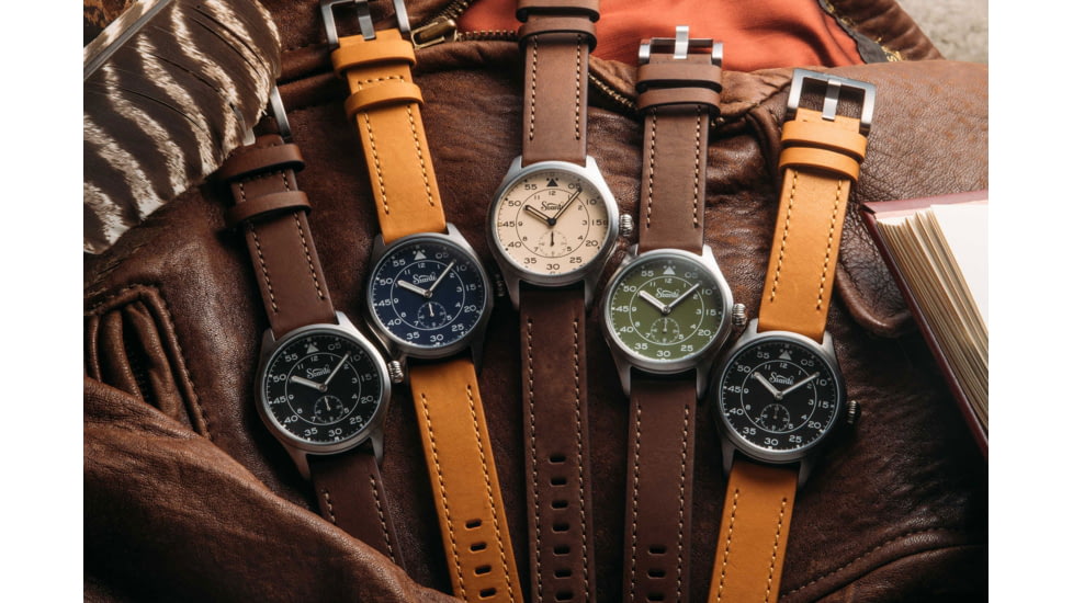 Szanto Heritage Aviator Watches, Black Dial, Tan Strap, Gun Gray, One Size, SZ 2757