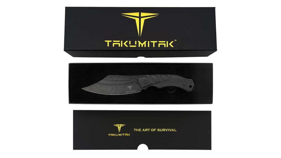 Takumitak Alert Fixed Blade Knife, 5in, D2, Clip Point, G10 Handle, Black Stonewash, TKF210SW