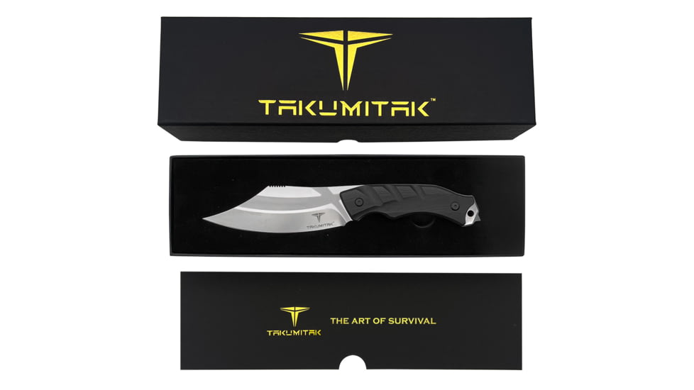 Takumitak Alert Fixed Blade Knife, 5in, D2, Clip Point, G10 Handle, Silver, TKF210SL