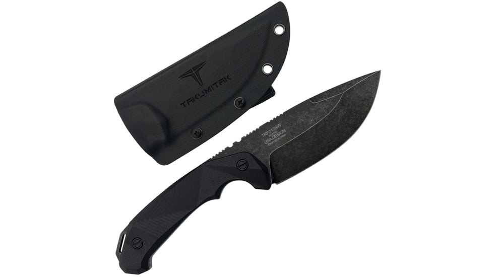 Takumitak Companion Fixed Blade Knife, 4in, D2, Drop Point, G10 Handle, Black Stonewash, TKF212SW
