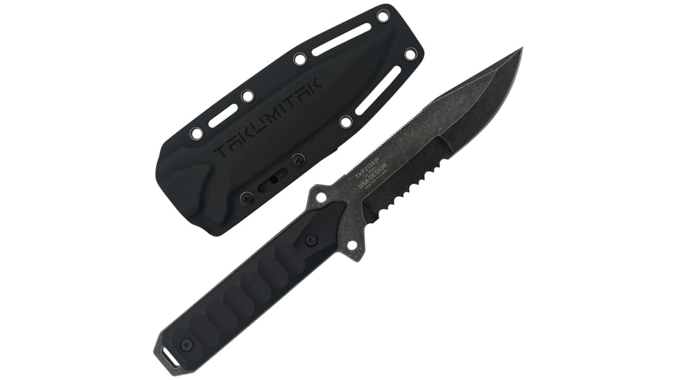 Takumitak Escort Fixed Blade Knife, 5.5in, D2, Drop Point, G10 Handle, Black Stonewash, TKF213SW