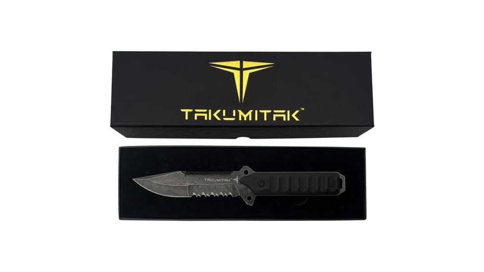 Takumitak Escort Fixed Blade Knife, 5.5in, D2, Drop Point, G10 Handle, Black Stonewash, TKF213SW