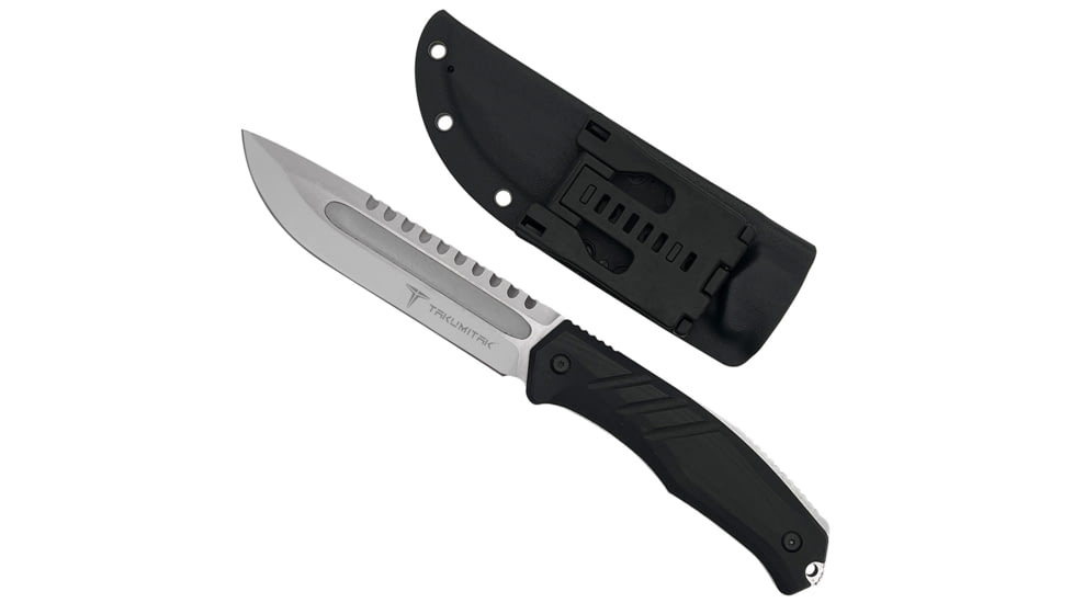 Takumitak Exit Point Fixed Blade Knife, 5.5in, D2, Drop Point, G10 Handle, Silver, TKF211SL