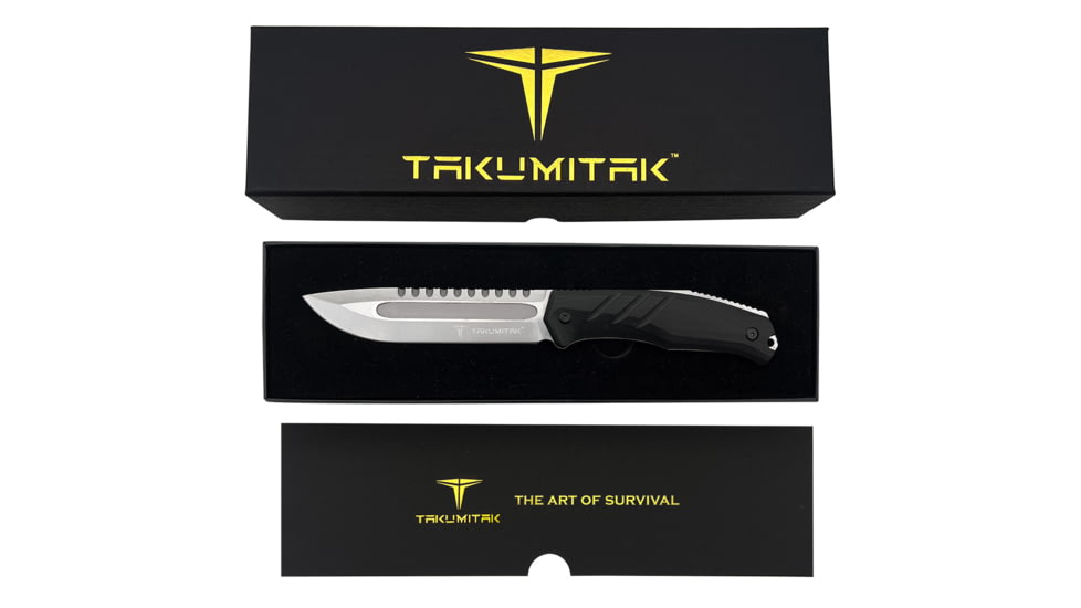 Takumitak Exit Point Fixed Blade Knife, 5.5in, D2, Drop Point, G10 Handle, Silver, TKF211SL